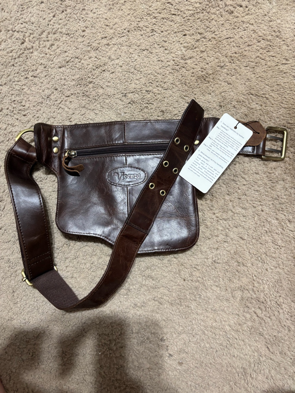 Vicenzo Authentic Brown Leather unisex Belt Bag